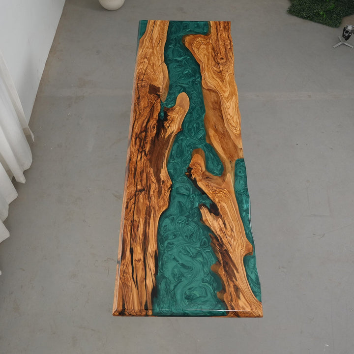 Malibu Emerald Olive Wood Dining Table by Thomas Dawn