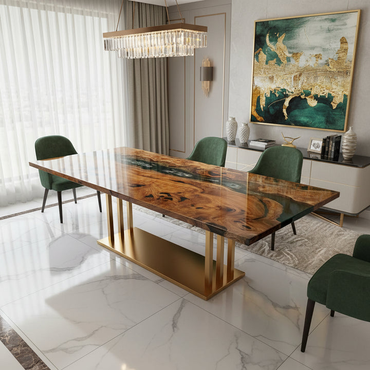 Emerald Beech Wood Epoxy Dining Table by Thomas Dawn