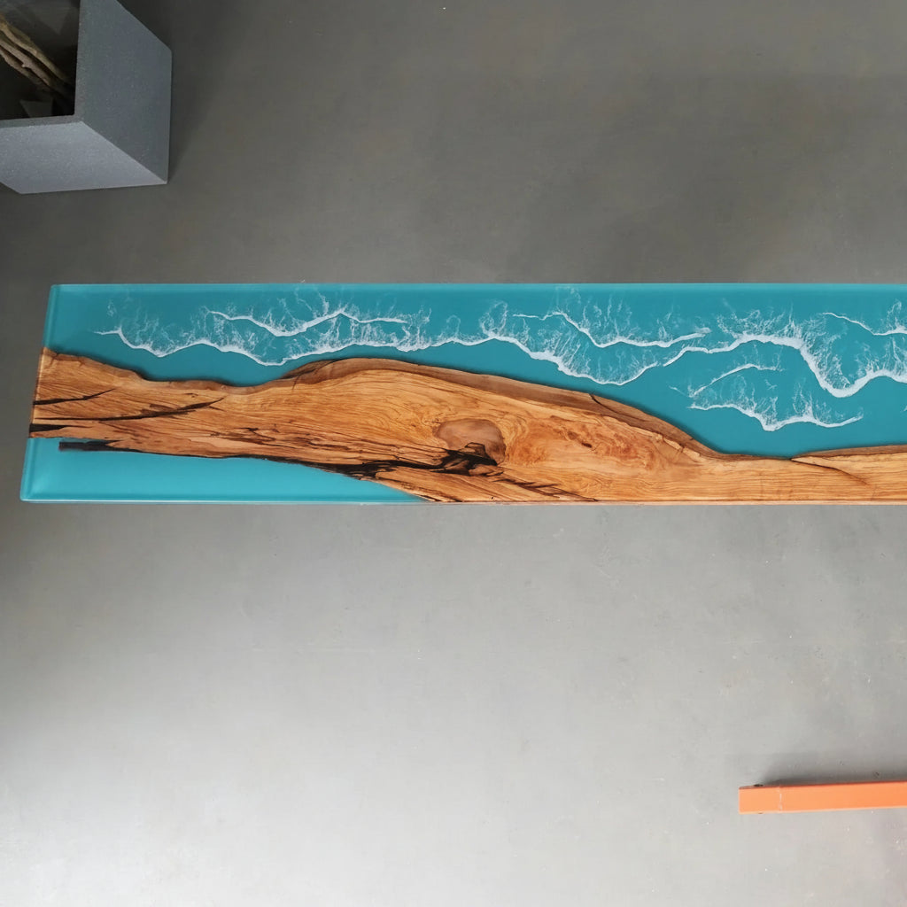 Olive Wood Ocean Wave Console Table by Thomas Dawn