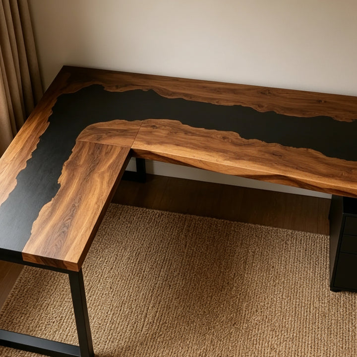 Black Walnut L-Shaped Executive Desk by Thomas Dawn