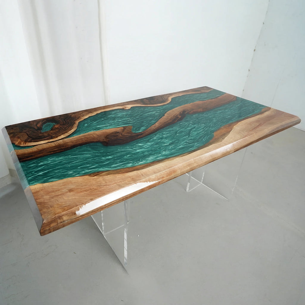 Verdant Green Walnut River Dining Table by Thomas Dawn