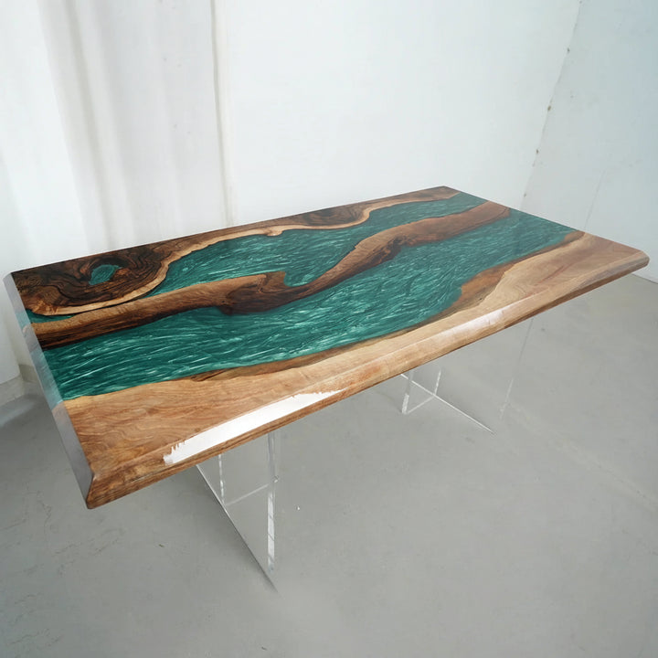 Verdant Green Walnut River Dining Table by Thomas Dawn