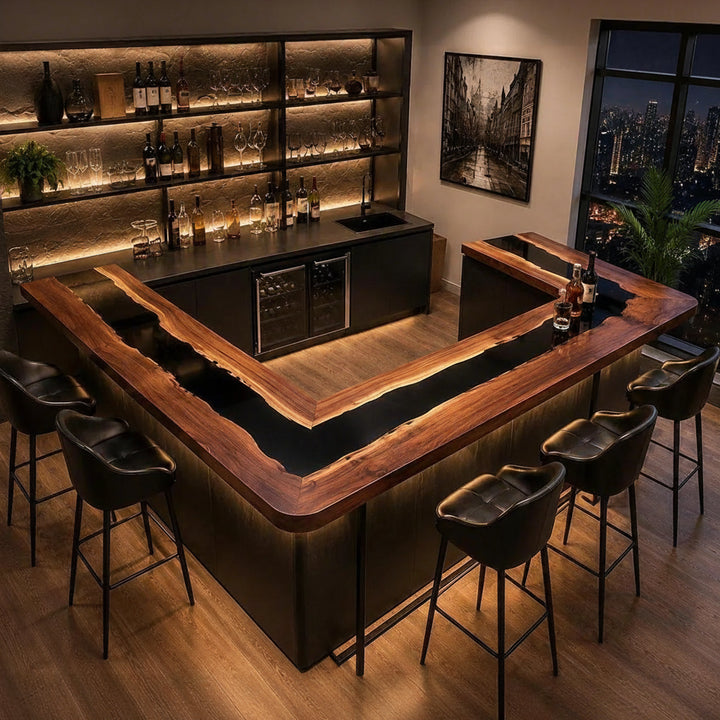 Black Walnut Epoxy Bar Counter by Thomas Dawn