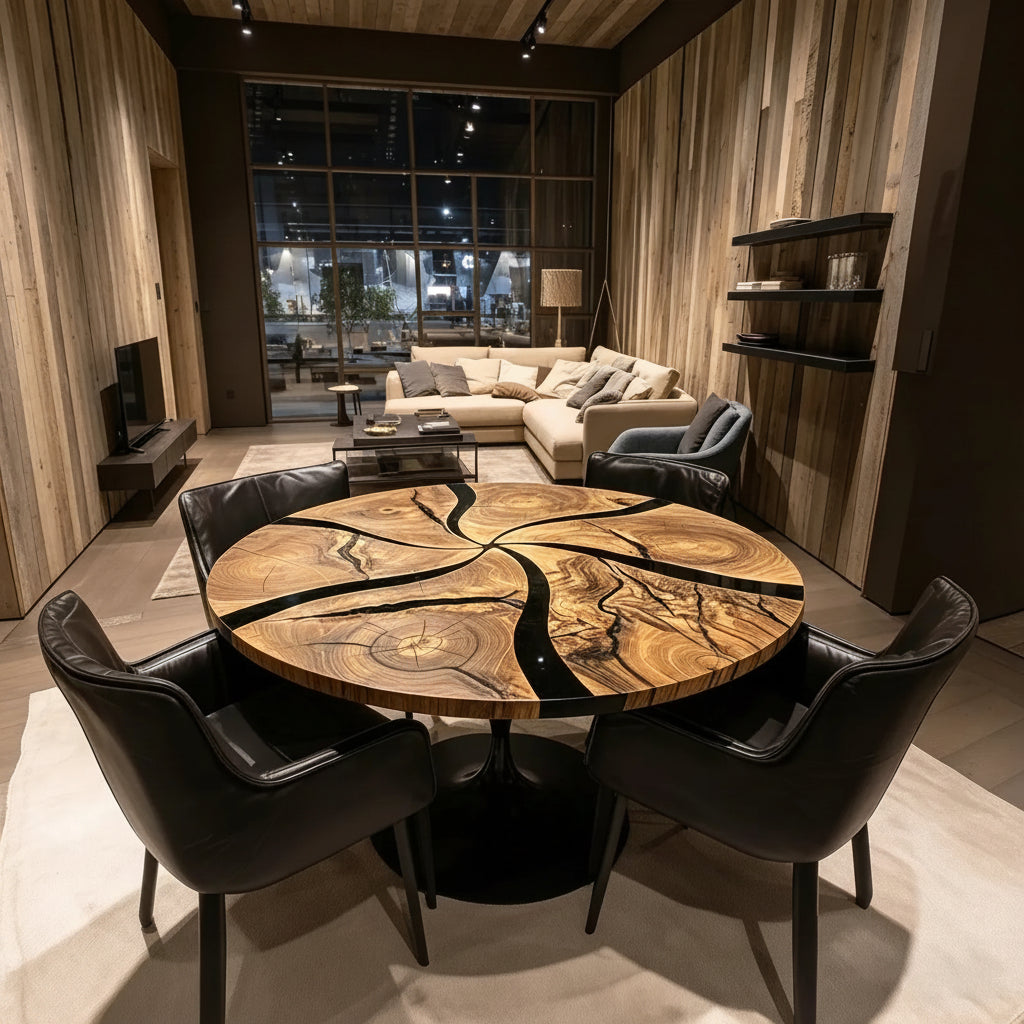 Round Black Epoxy Resin Dining Table by Thomas Dawn