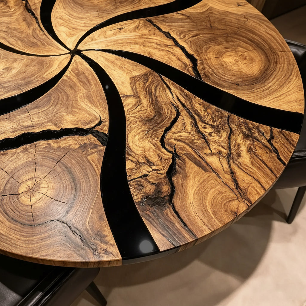 Round Black Epoxy Resin Dining Table by Thomas Dawn
