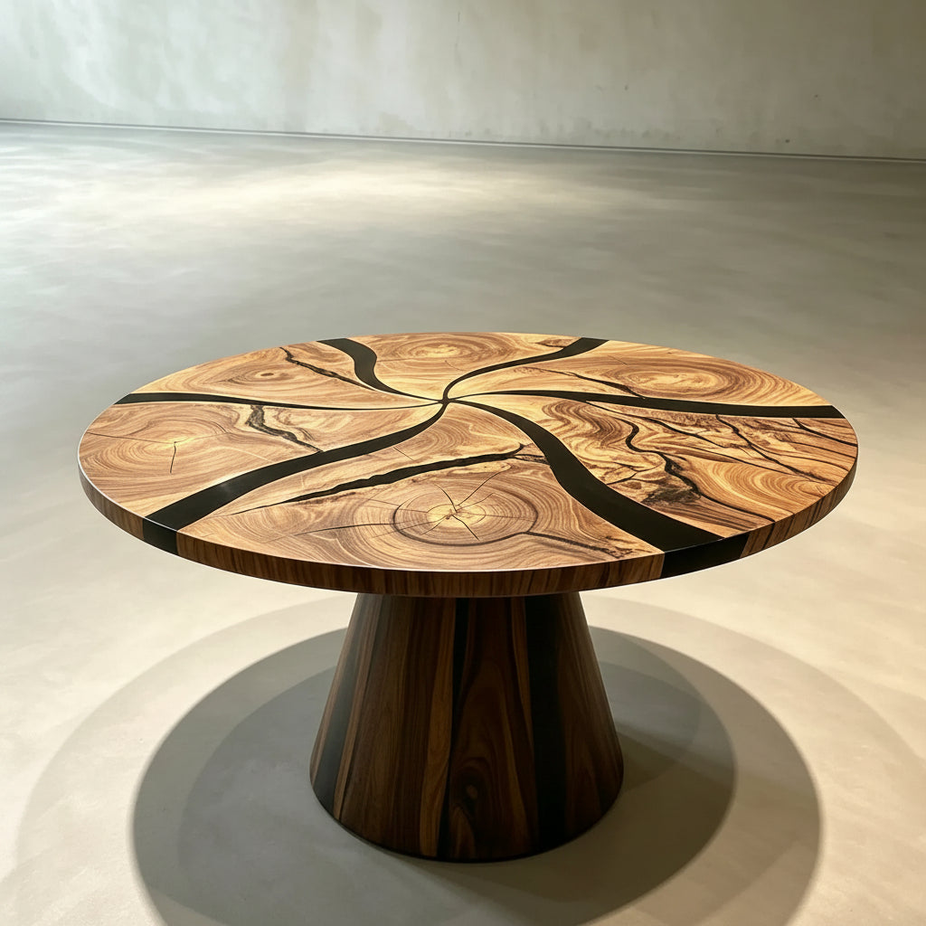 Round Black Epoxy Resin Dining Table by Thomas Dawn
