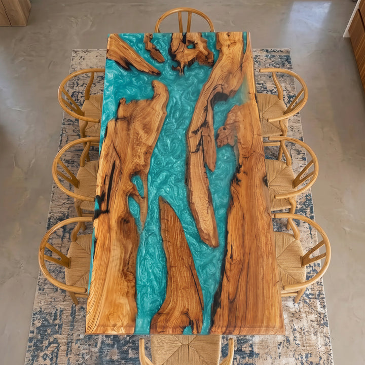 Olive Wood Turquoise River Dining Table by Thomas Dawn