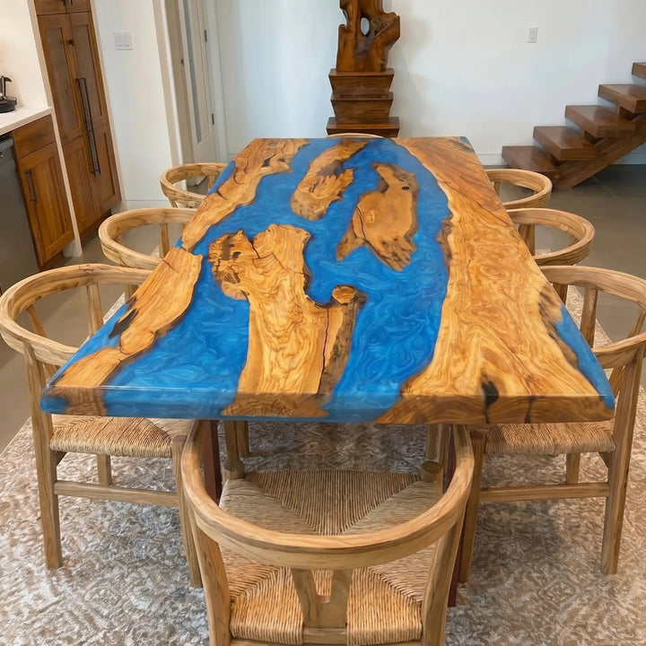 Malibu Blue Olive Wood Dining Table by Thomas Dawn