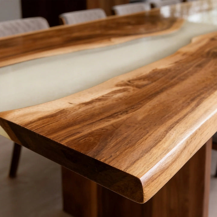 Walnut Cream Epoxy Live Edge Dining Table by Thomas Dawn